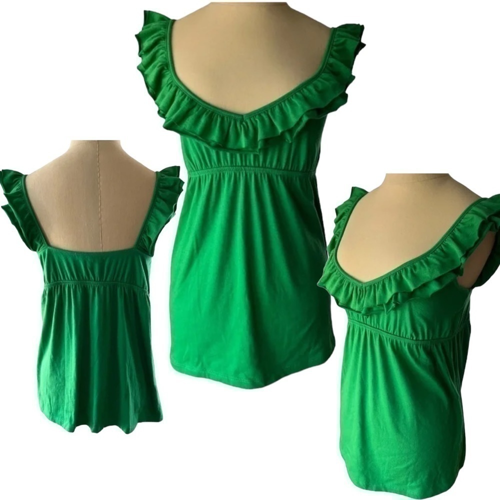 𝅺JULIE’S Closet Romantic Flutter Sleeveless Green Empire Waist Top, Size Small
